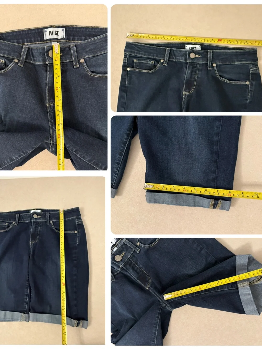 PAIGE Jax Knee Shorts 29 Kayla Dark Wash Stretch Denim Bermuda Cuffed